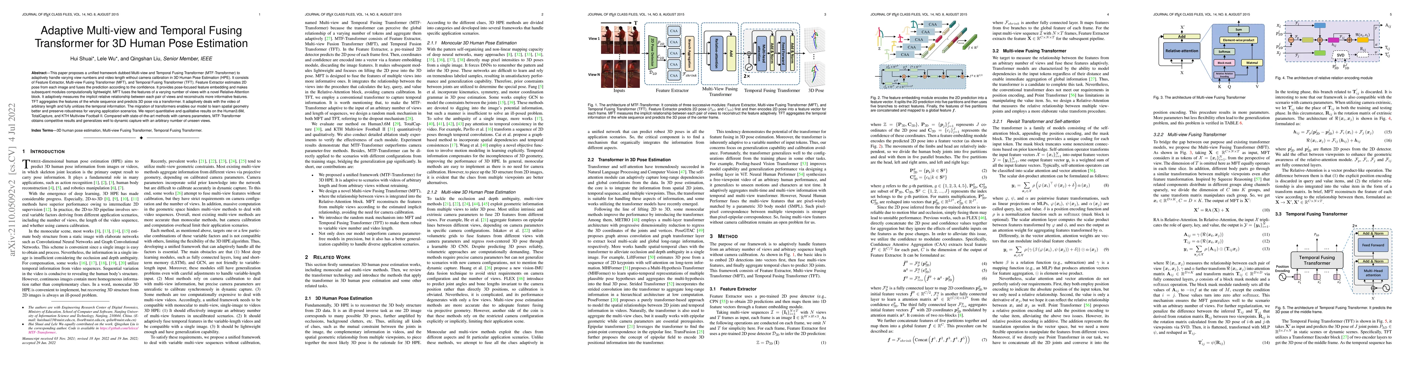 Thumbnail for Adaptive Multi-view and Temporal Fusing Transformer for 3D Human Pose
  Estimation