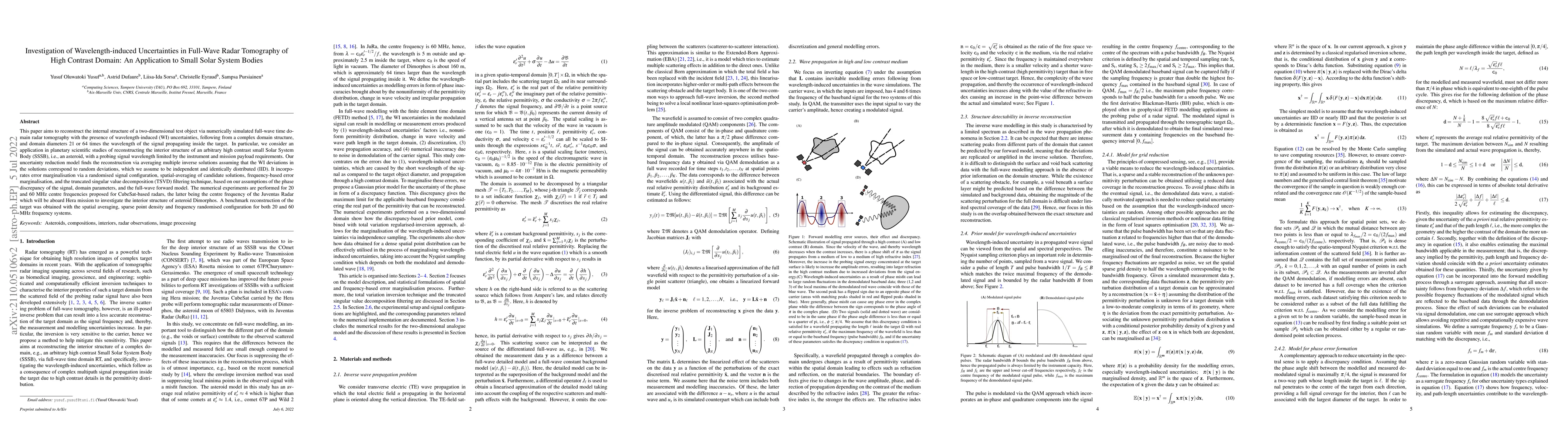 Thumbnail for Investigation of Wavelength-induced Uncertainties in Full-Wave Radar
  Tomography of High Contrast Domain: An Application to Small Solar System
  Bodies