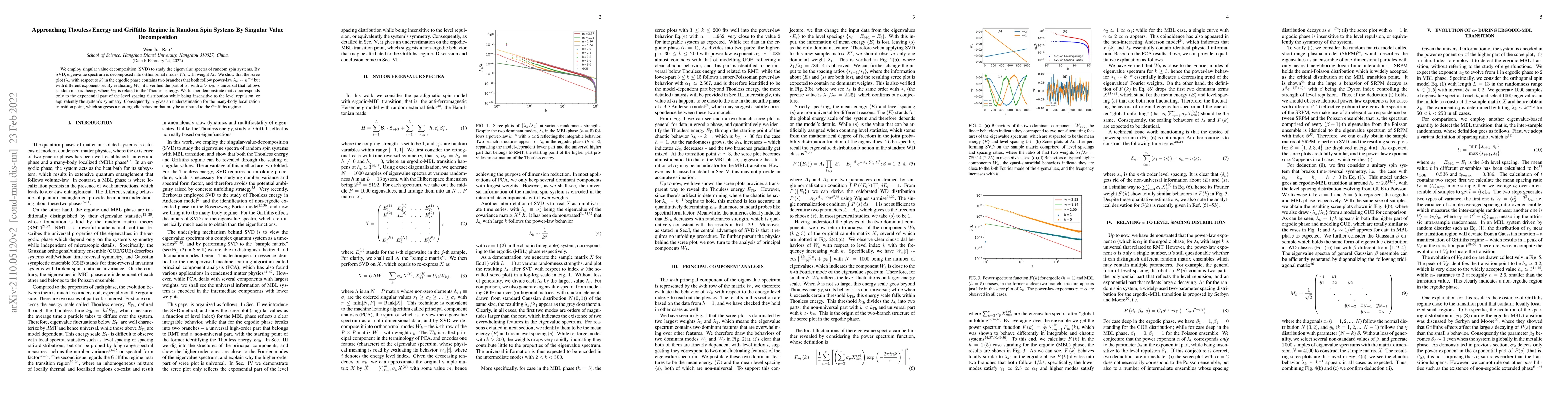 Thumbnail for Approaching Thouless Energy and Griffiths Regime in Random Spin Systems
  By Singular Value Decomposition