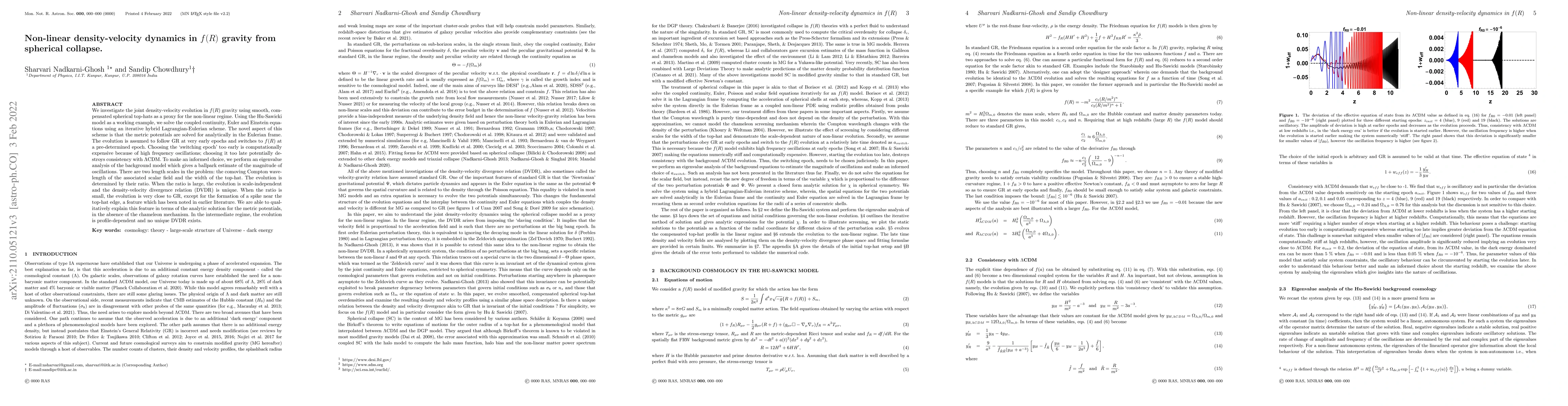 Thumbnail for Non-linear density-velocity dynamics in $f(R)$ gravity from spherical
  collapse
