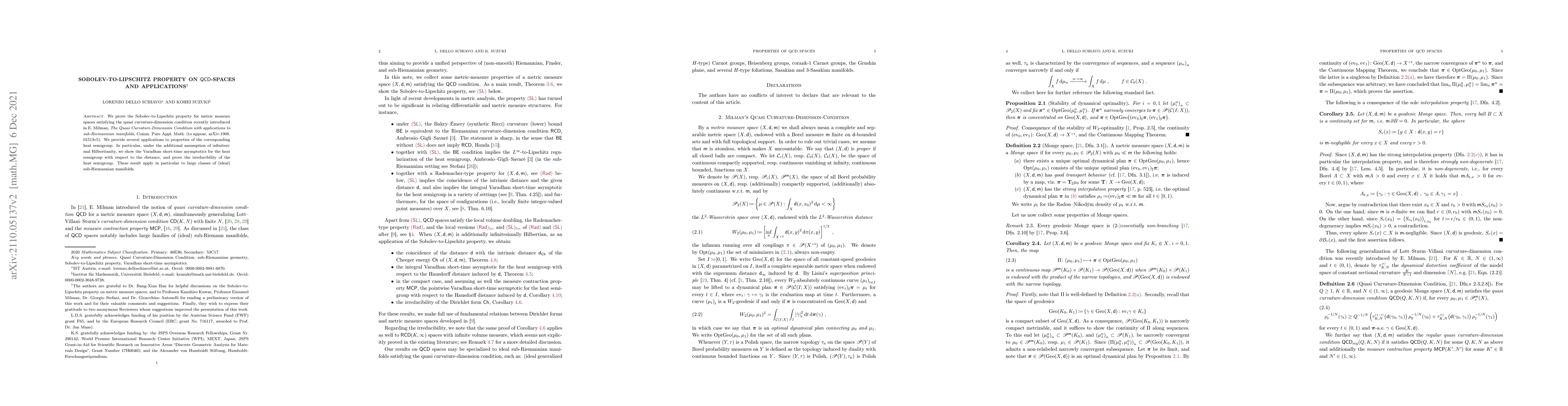 Thumbnail for Sobolev-to-Lipschitz Property on QCD-spaces and Applications
