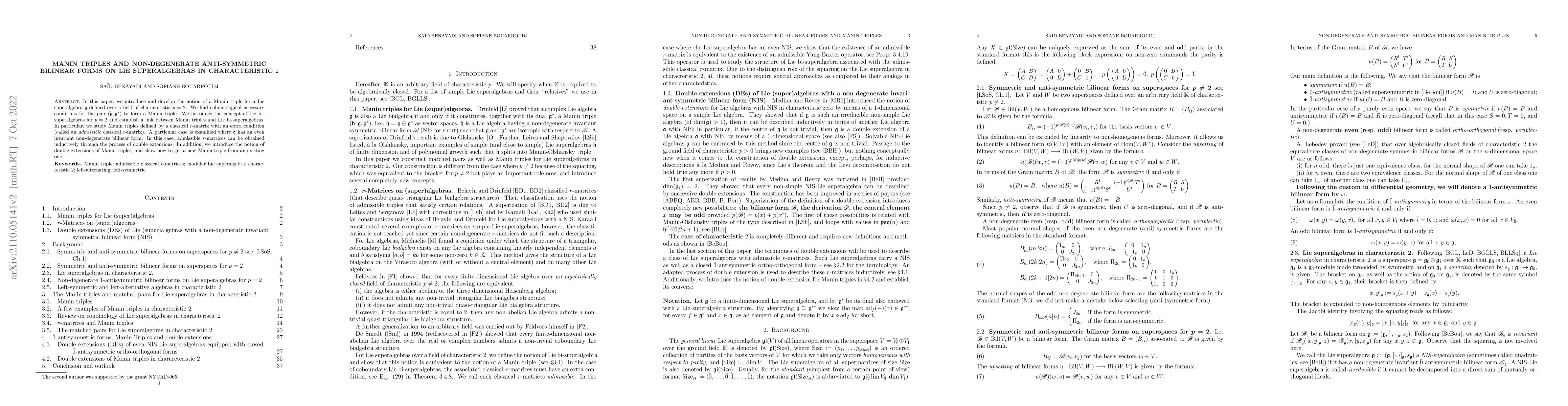 Thumbnail for Manin triples and non-degenerate anti-symmetric bilinear forms on Lie
  superalgebras in characteristic $2$