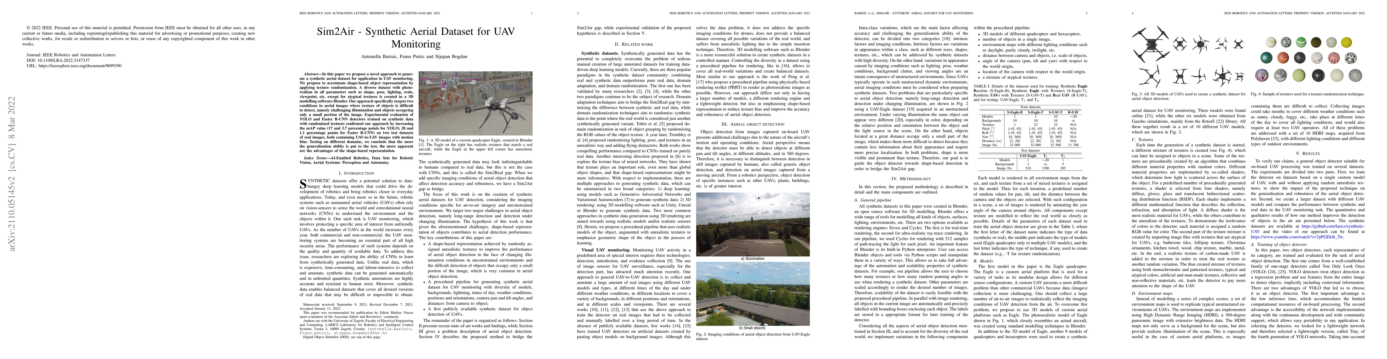 Thumbnail for Sim2Air - Synthetic aerial dataset for UAV monitoring