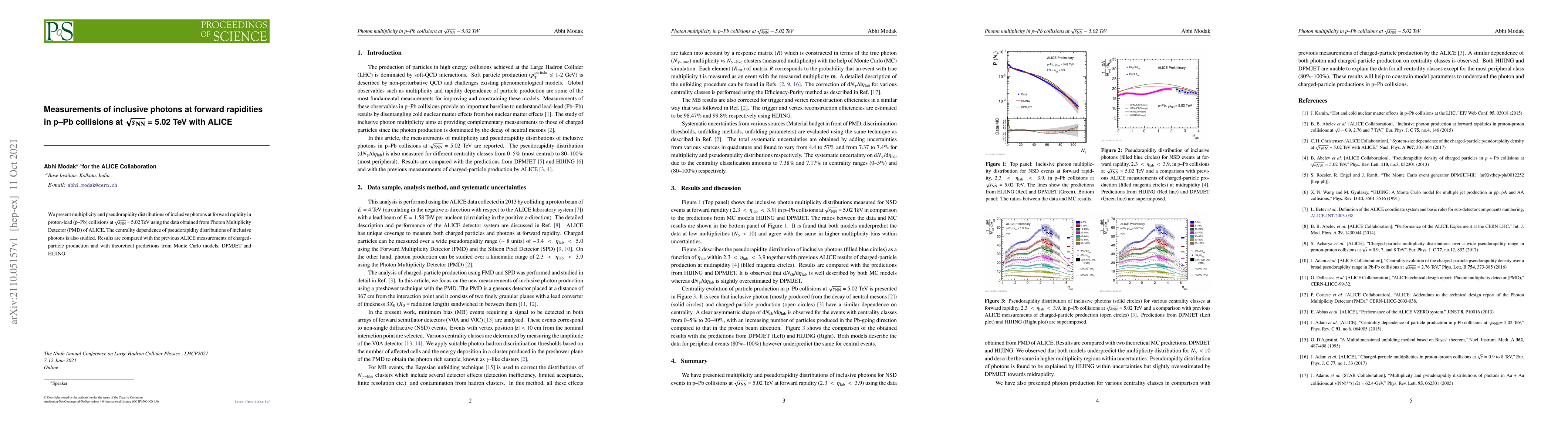 Thumbnail for Measurements of inclusive photons at forward rapidities in p-Pb
  collisions at $\sqrt{s\rm_{NN}}$ = 5.02 TeV with ALICE