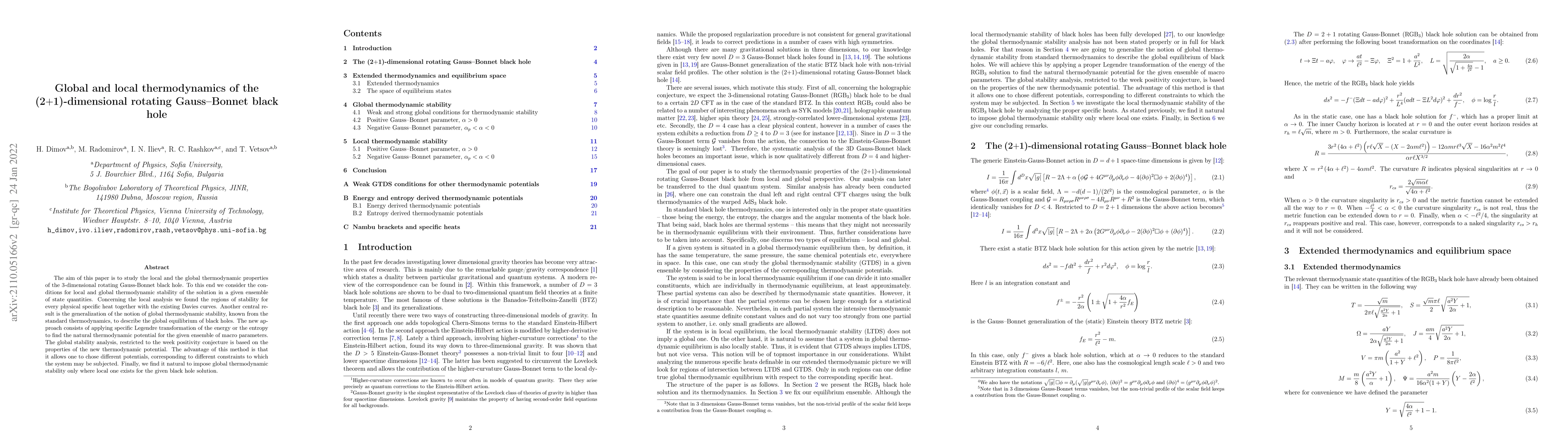 Thumbnail for Global and local thermodynamics of the (2+1)-dimensional rotating
  Gauss-Bonnet black hole