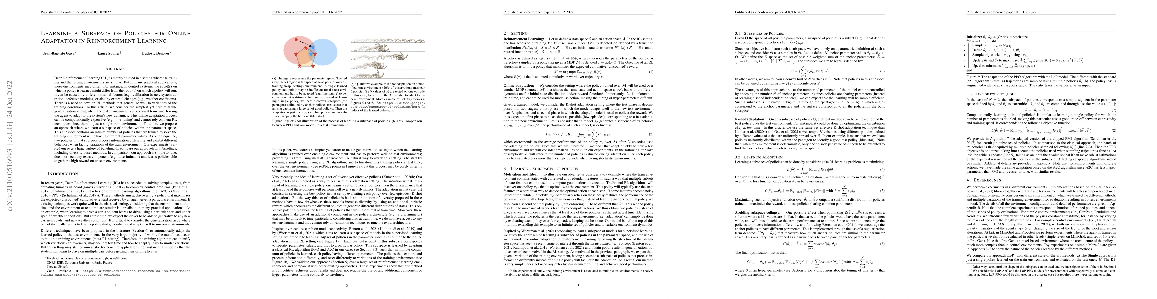 Thumbnail for Learning a subspace of policies for online adaptation in Reinforcement
  Learning