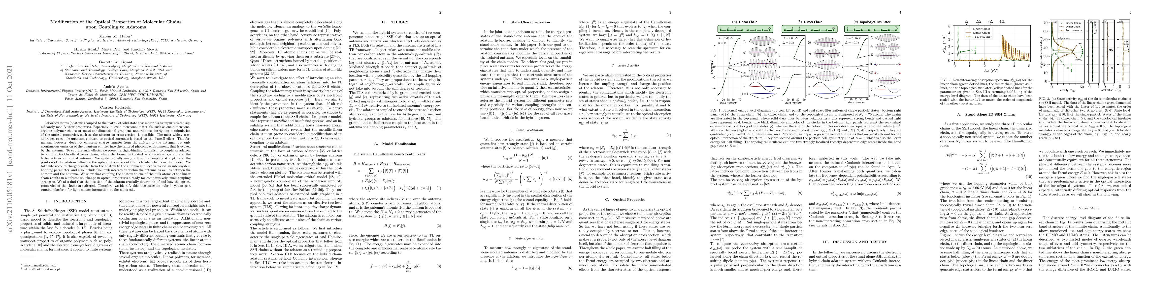 Thumbnail for Modification of the Optical Properties of Molecular Chains upon Coupling
  to Adatoms