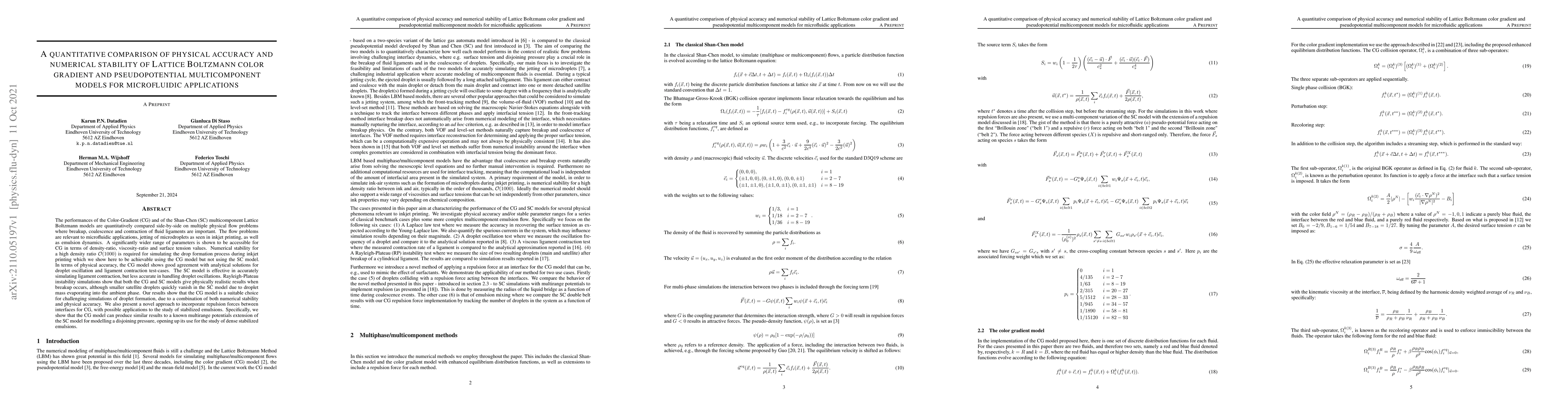 Thumbnail for A quantitative comparison of physical accuracy and numerical stability
  of Lattice Boltzmann color gradient and pseudopotential multicomponent models
  for microfluidic applications