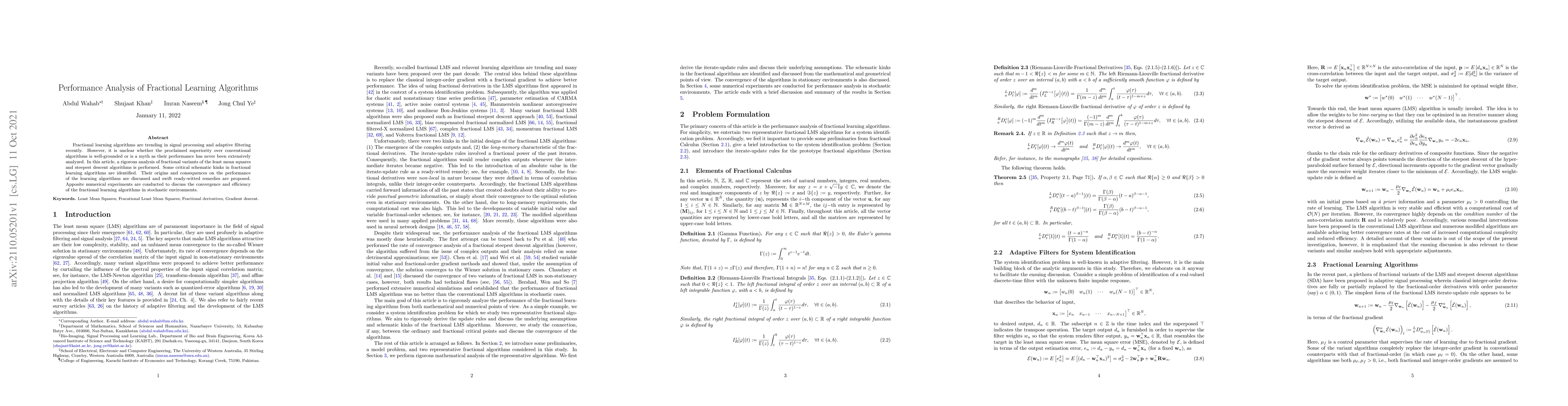 Thumbnail for Performance Analysis of Fractional Learning Algorithms
