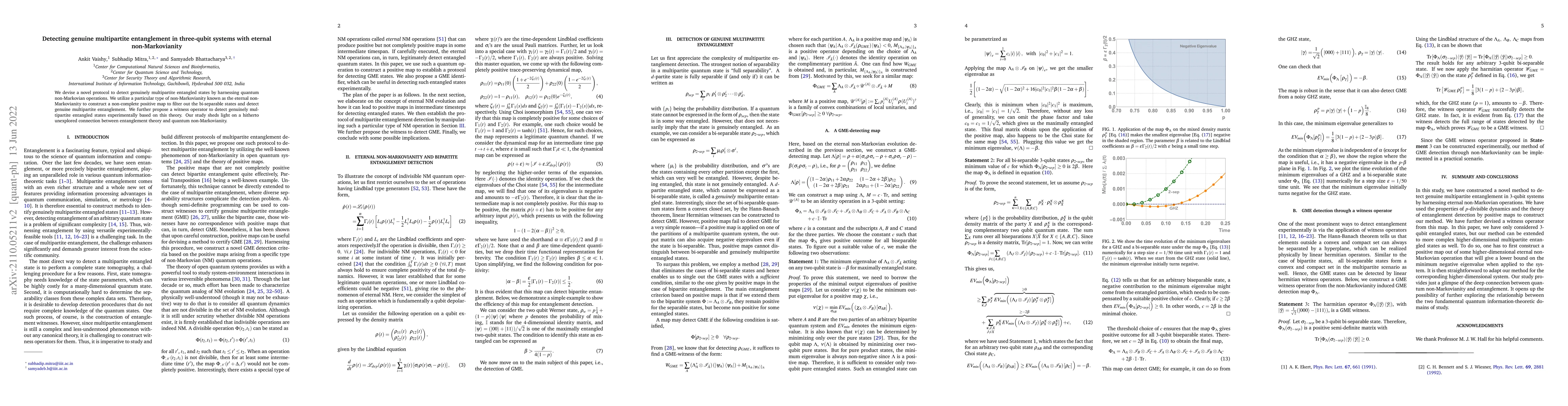 Thumbnail for Detecting genuine multipartite entanglement in three-qubit systems with
  eternal non-Markovianity