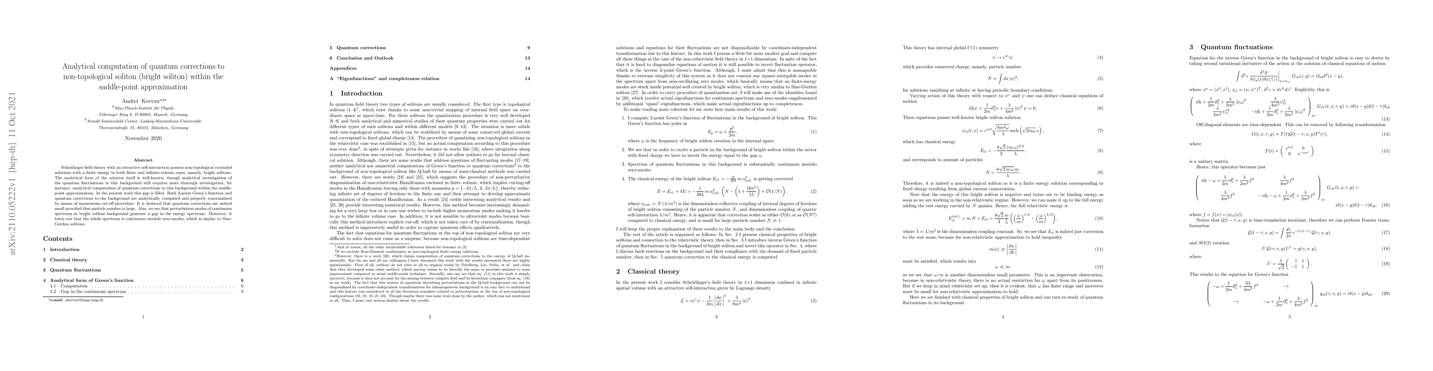 Thumbnail for Analytical computation of quantum corrections to non-topological soliton
  (bright soliton) within the saddle-point approximation