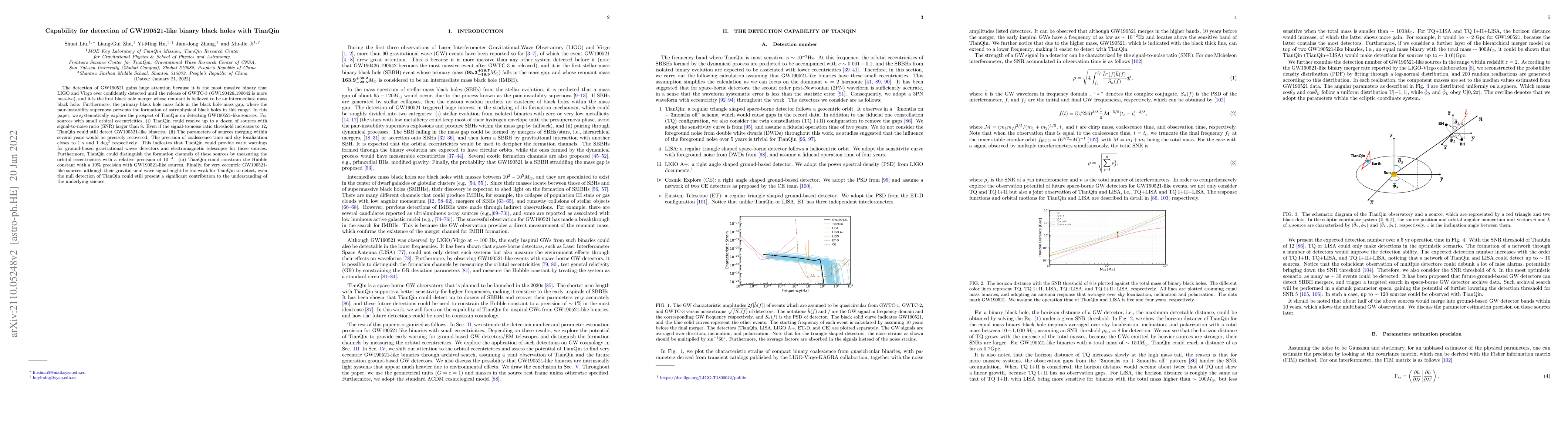 Thumbnail for Capability for detection of GW190521-like binary black holes with
  TianQin