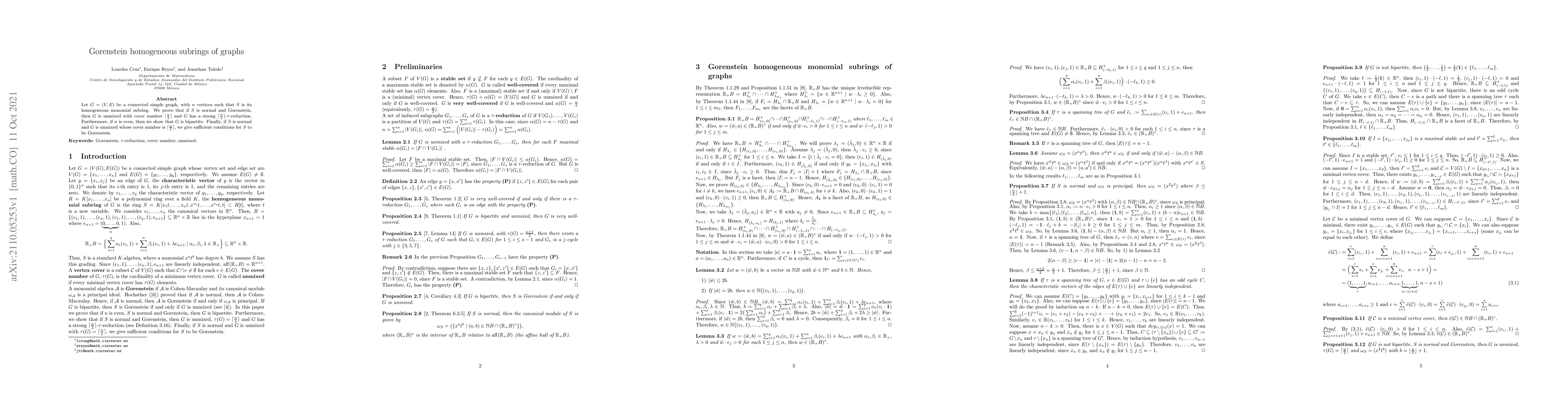 Thumbnail for Gorenstein homogeneous subrings of graphs
