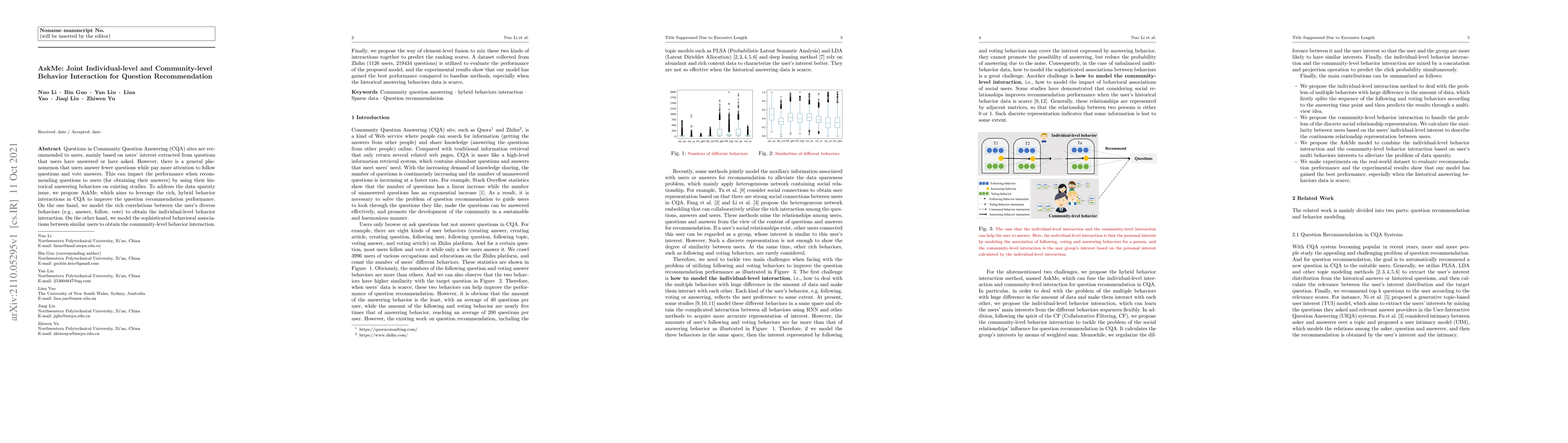 Thumbnail for AskMe: Joint Individual-level and Community-level Behavior Interaction
  for Question Recommendation