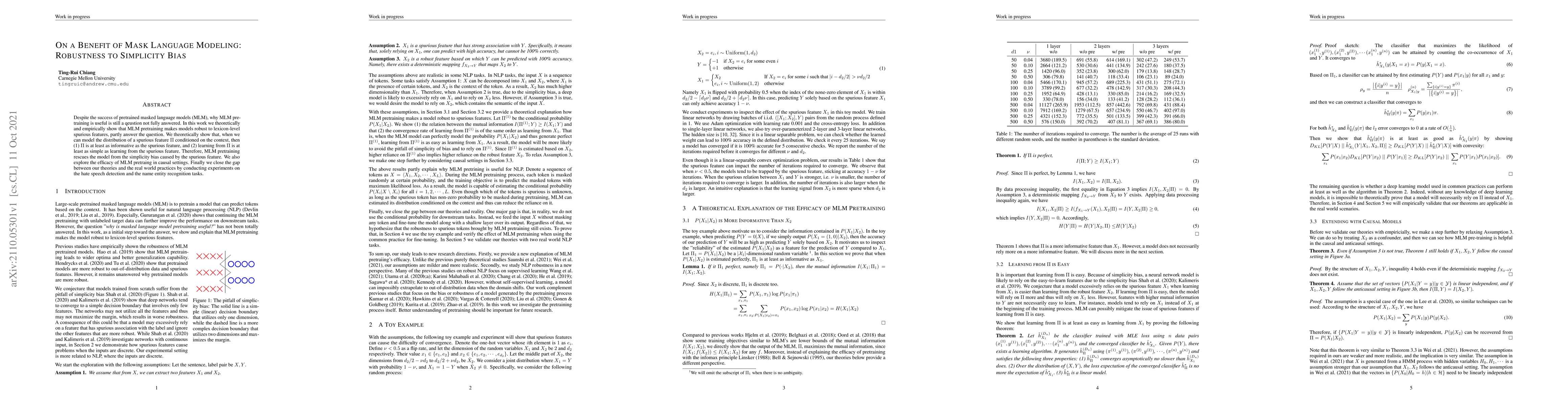 Thumbnail for On a Benefit of Mask Language Modeling: Robustness to Simplicity Bias