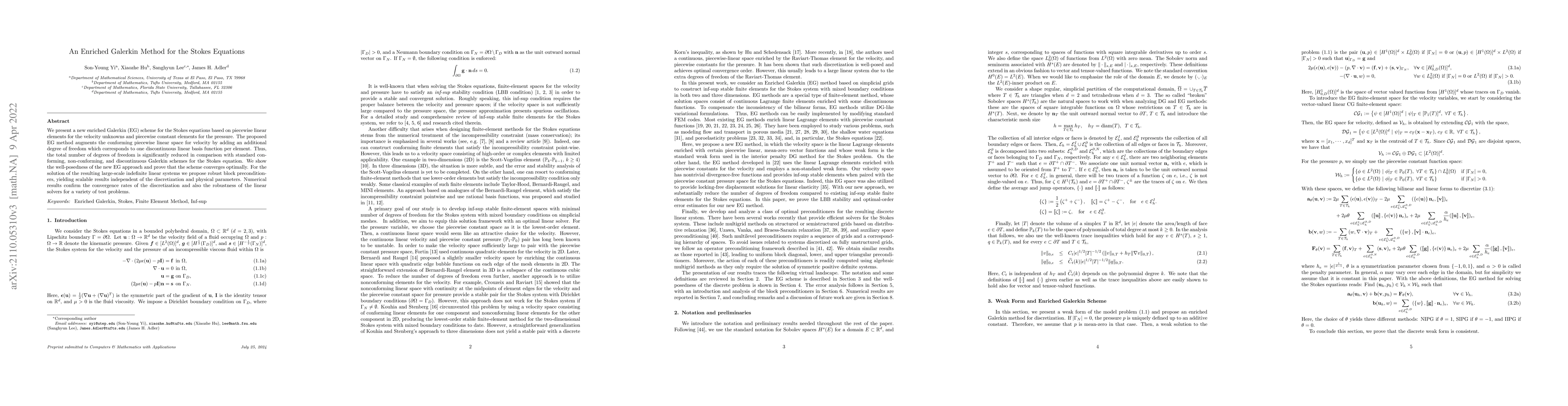 Thumbnail for An Enriched Galerkin Method for the Stokes Equations