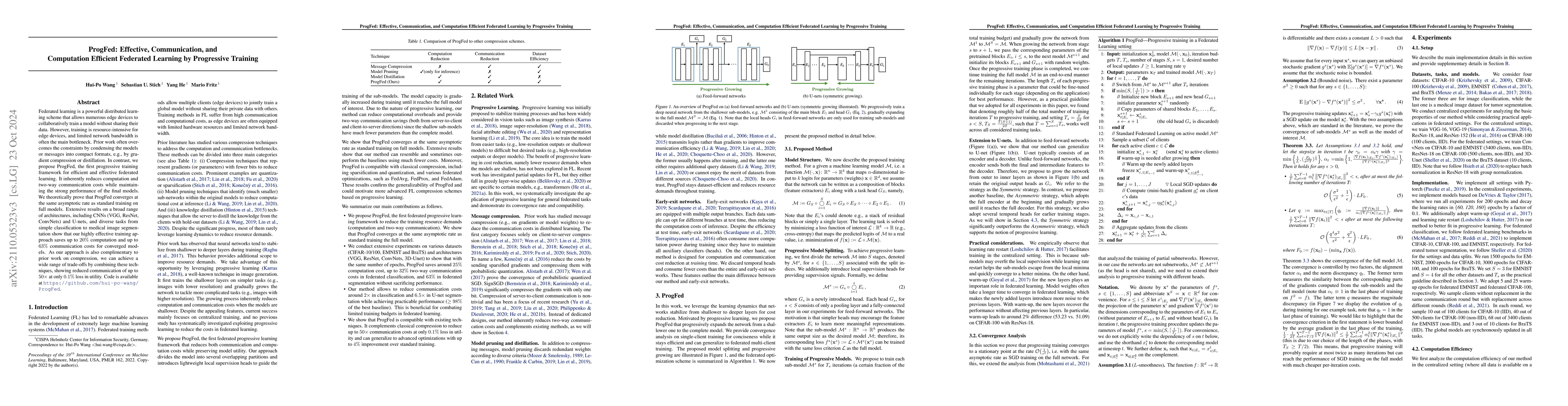 Thumbnail for ProgFed: Effective, Communication, and Computation Efficient Federated
  Learning by Progressive Training