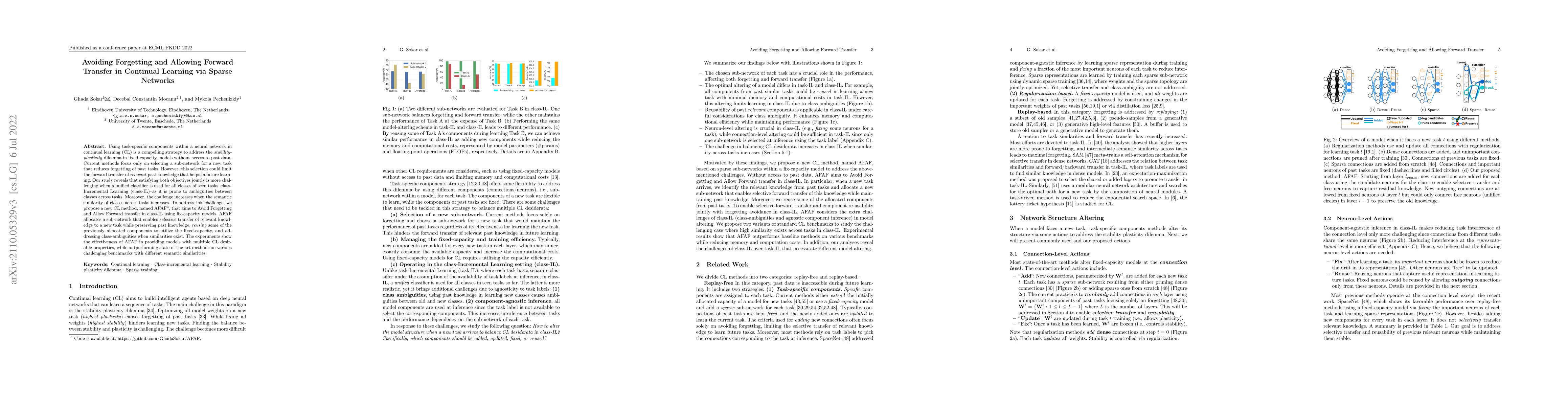 Thumbnail for Avoiding Forgetting and Allowing Forward Transfer in Continual Learning
  via Sparse Networks