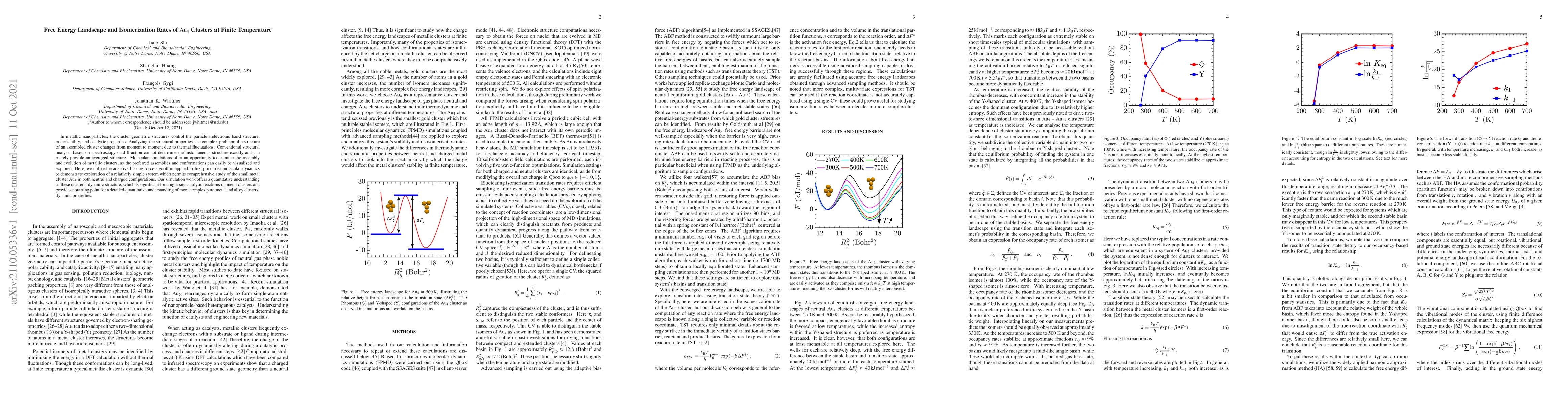 Thumbnail for Free Energy Landscape and Isomerization Rates of Au$_4$ Clusters at
  Finite Temperature