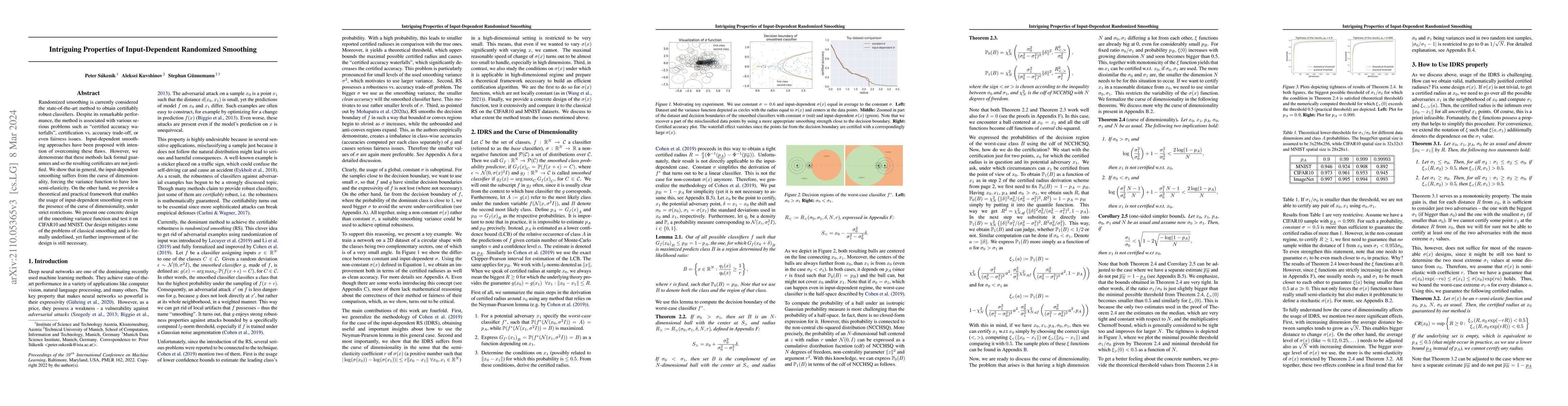 Thumbnail for Intriguing Properties of Input-dependent Randomized Smoothing