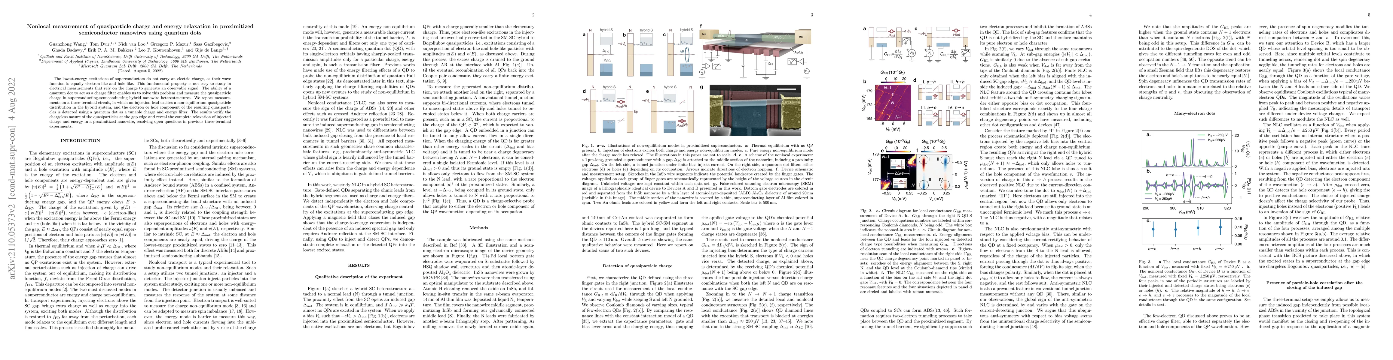 Thumbnail for Nonlocal measurement of quasiparticle charge and energy relaxation in
  proximitized semiconductor nanowires using quantum dots