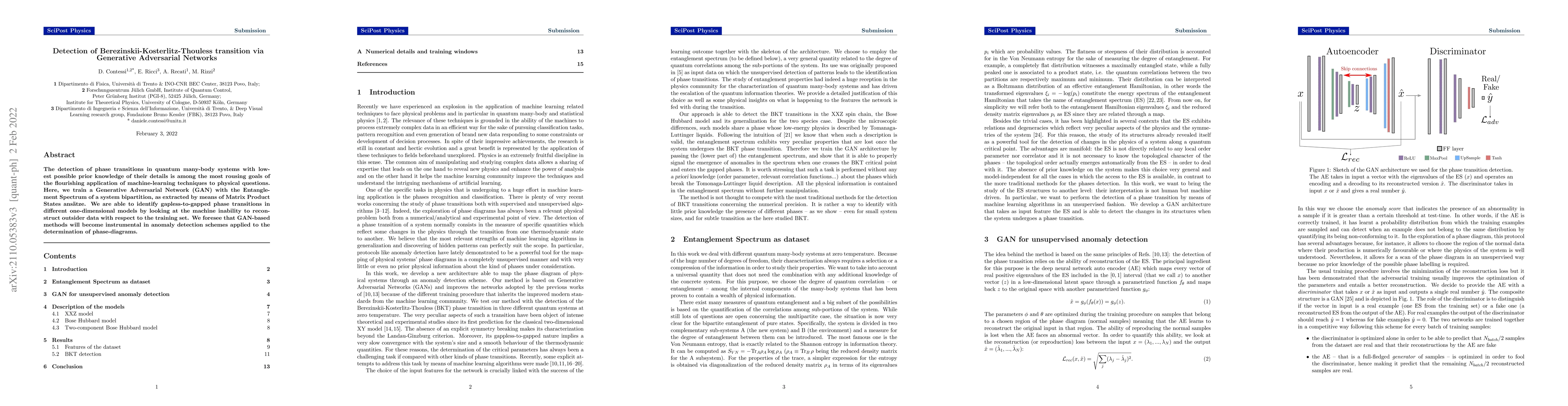 Thumbnail for Detection of Berezinskii-Kosterlitz-Thouless transition via Generative
  Adversarial Networks