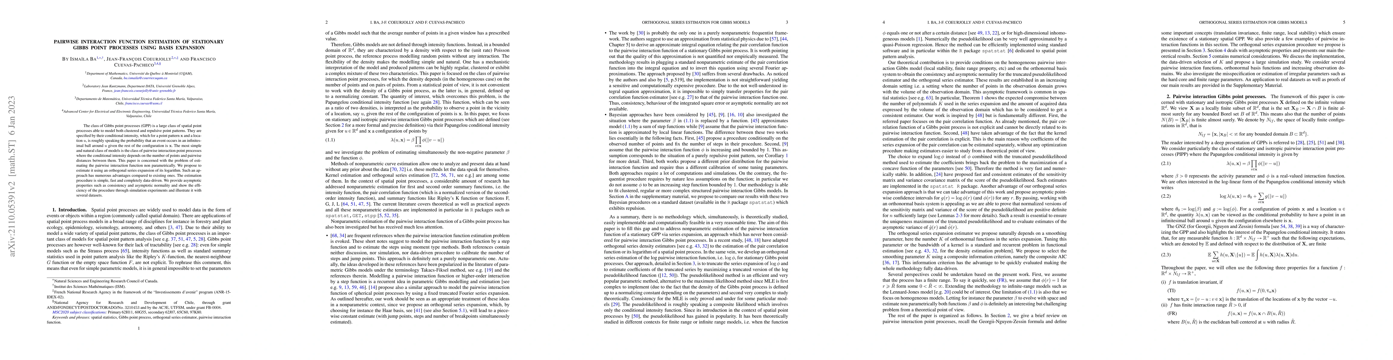 Thumbnail for Pairwise interaction function estimation of Gibbs point processes using
  basis expansion