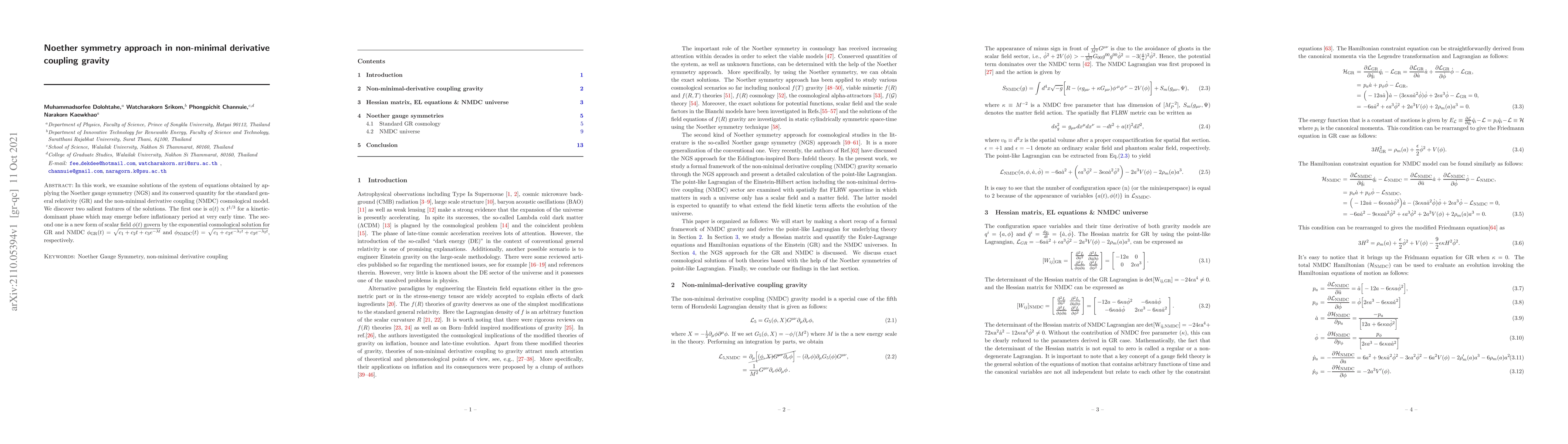 Thumbnail for Noether symmetry approach in non-minimal derivative coupling gravity