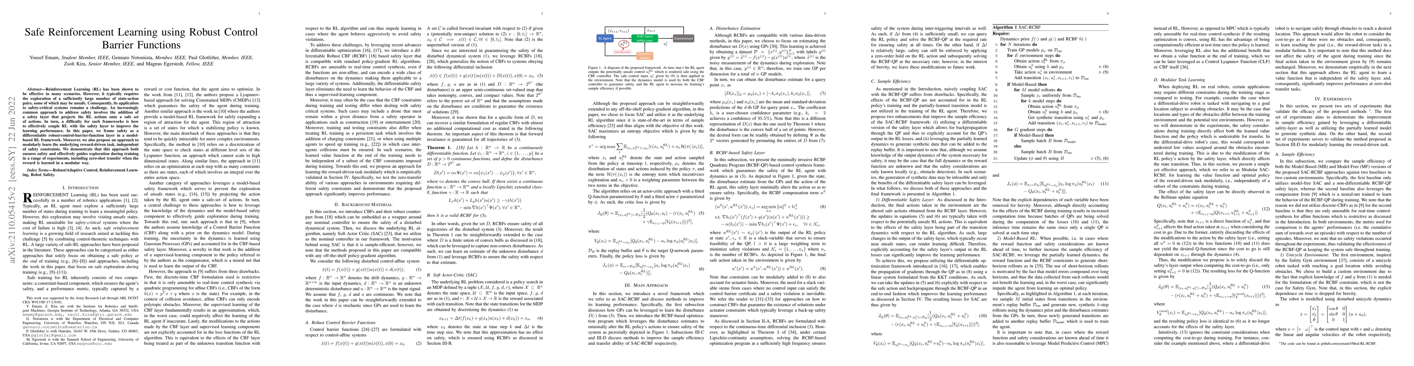 Thumbnail for Safe Reinforcement Learning Using Robust Control Barrier Functions