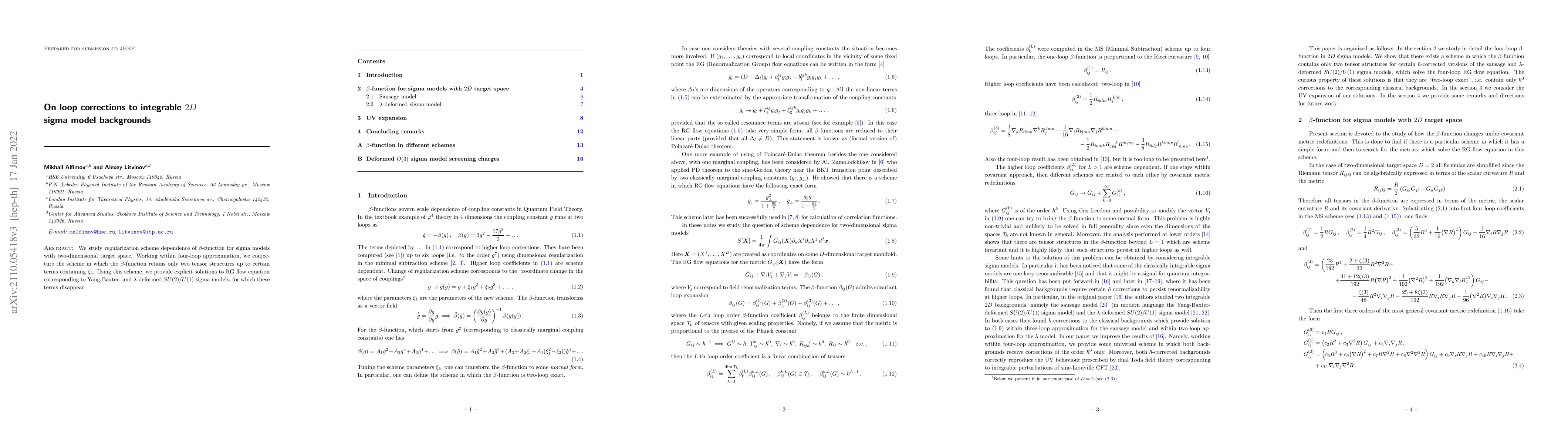 Thumbnail for On loop corrections to integrable $2D$ sigma model backgrounds