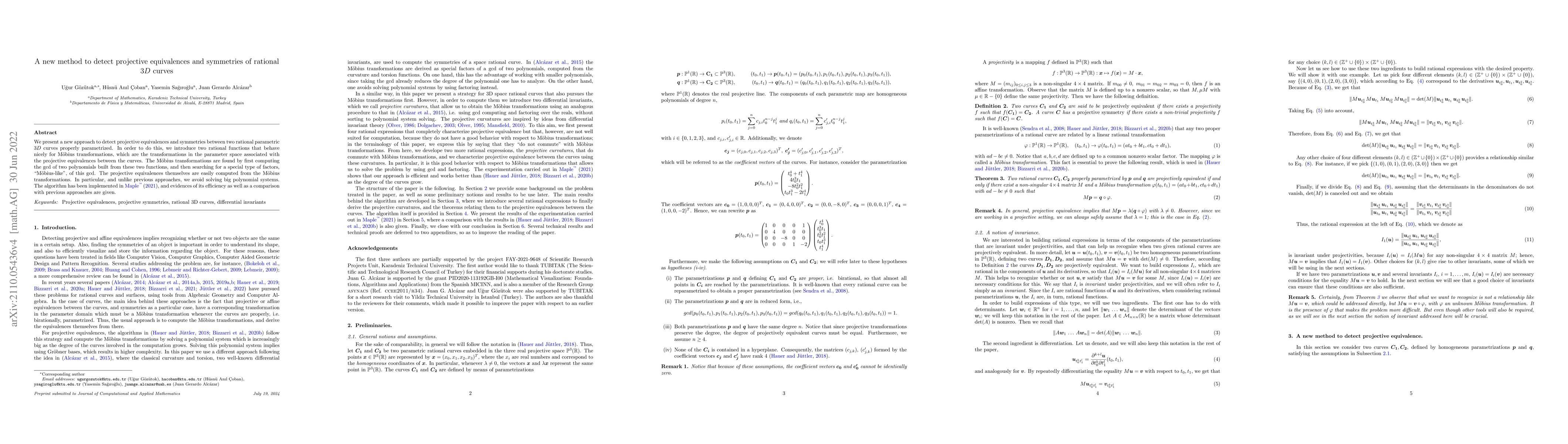 Thumbnail for A new method to detect projective equivalences and symmetries of
  rational $3D$ curves