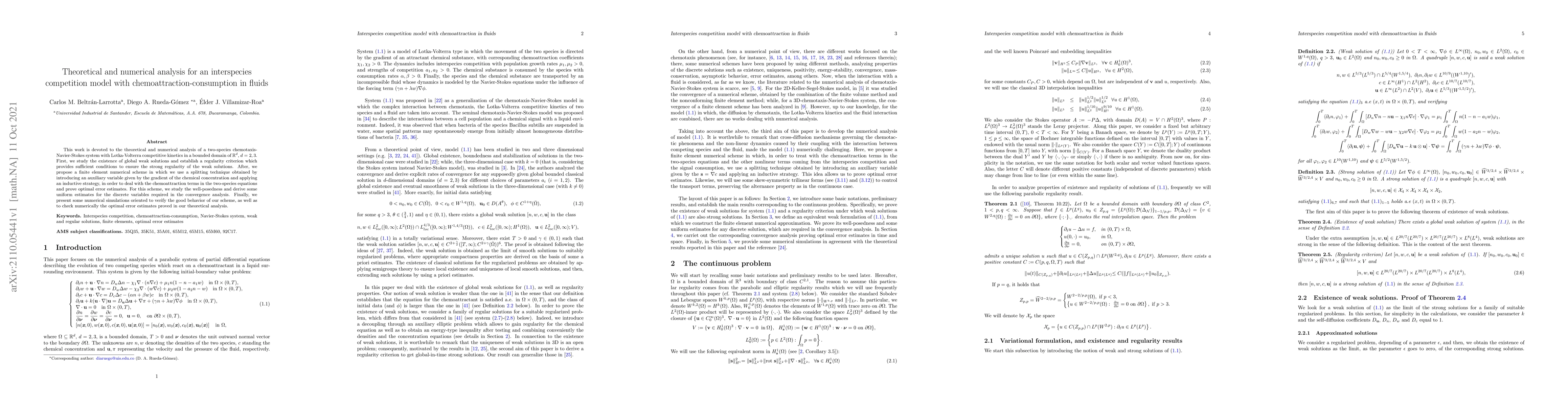 Thumbnail for Theoretical and numerical analysis for an interspecies competition model
  with chemoattraction-consumption in fluids