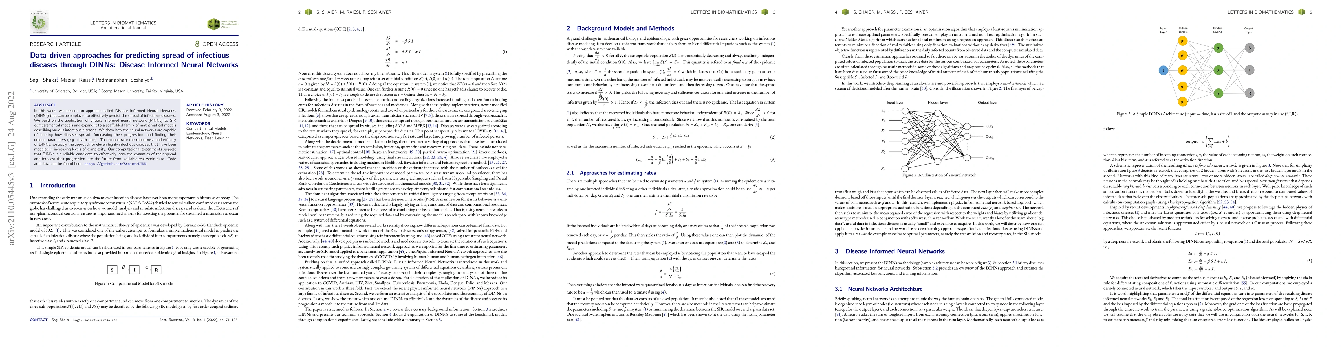 Thumbnail for Data-driven approaches for predicting spread of infectious diseases
  through DINNs: Disease Informed Neural Networks