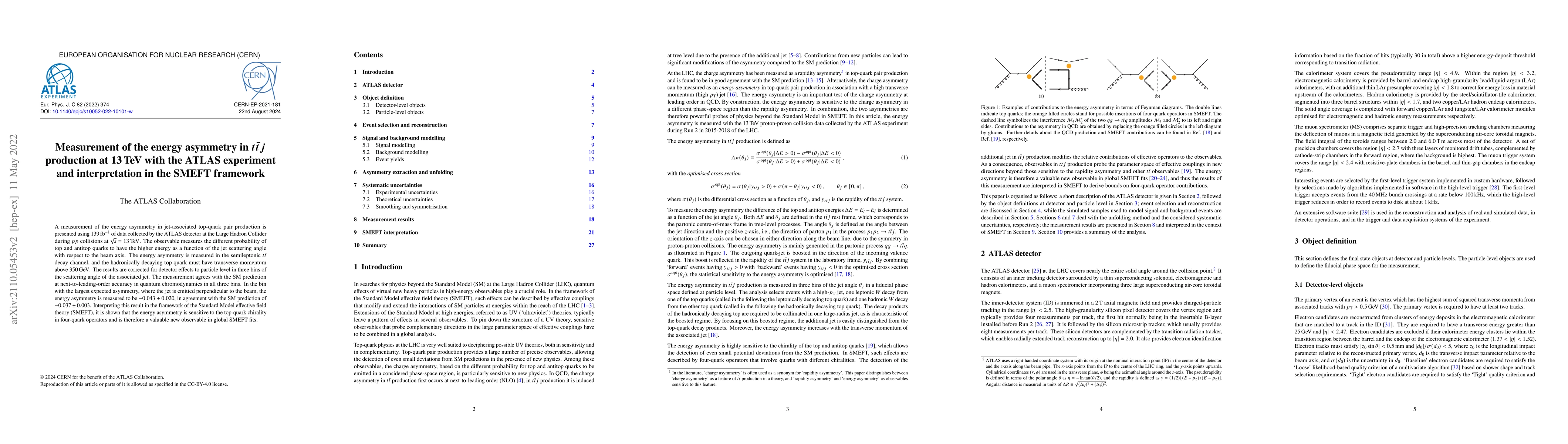 Thumbnail for Measurement of the energy asymmetry in $t\bar{t}j$ production at 13 TeV
  with the ATLAS experiment and interpretation in the SMEFT framework