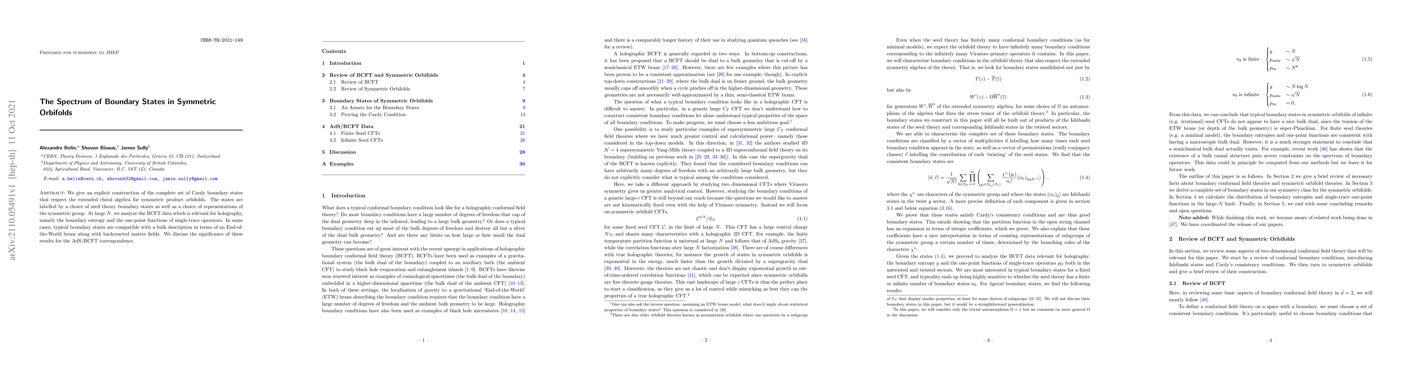 Thumbnail for The Spectrum of Boundary States in Symmetric Orbifolds