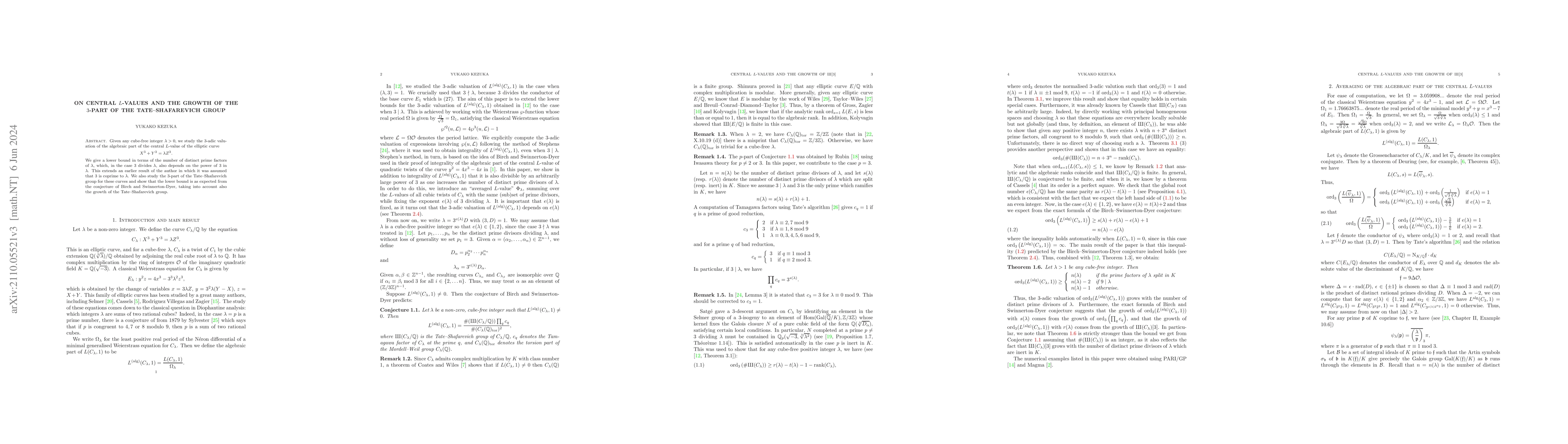 Thumbnail for On central $L$-values and the growth of the $3$-part of the
  Tate-Shafarevich group