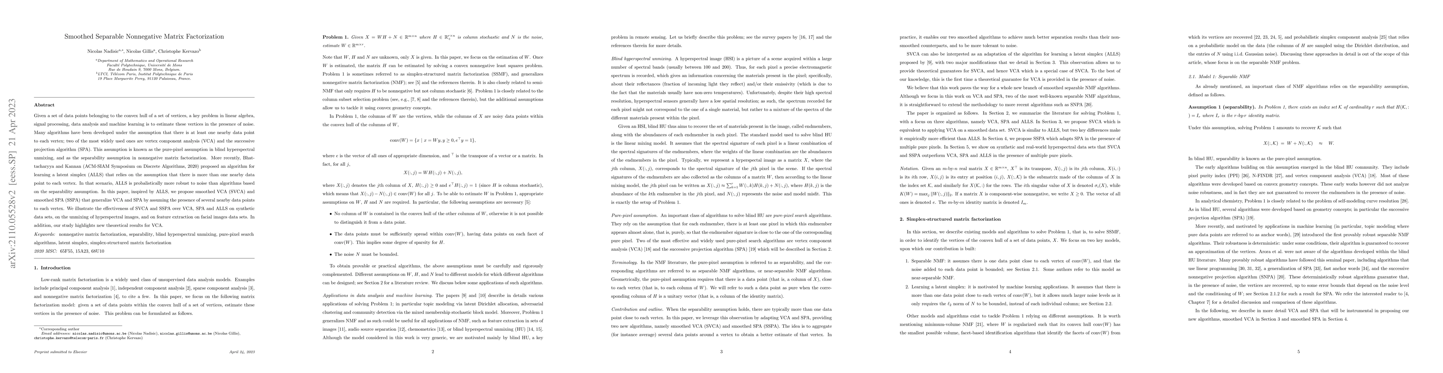 Thumbnail for Smoothed Separable Nonnegative Matrix Factorization