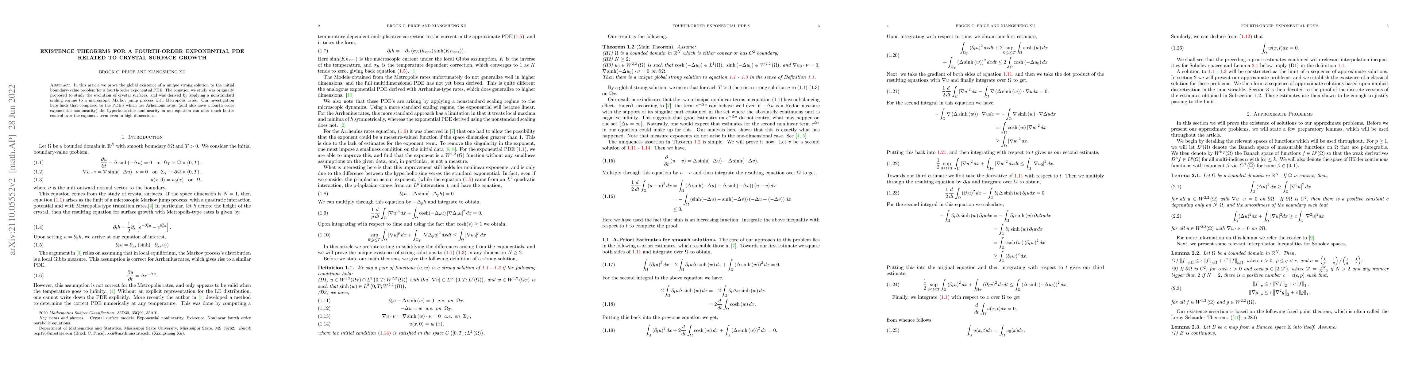 Thumbnail for Existence Theorems for a Fourth-Order Exponential PDE Related to Crystal
  Surface Growth