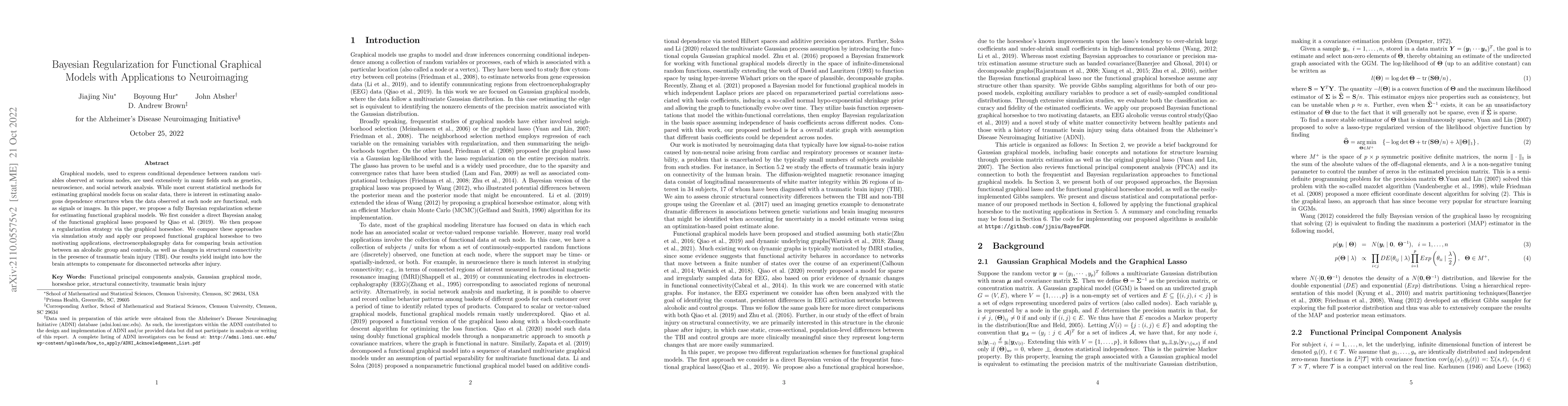 Thumbnail for Bayesian Regularization for Functional Graphical Models with
  Applications to Neuroimaging