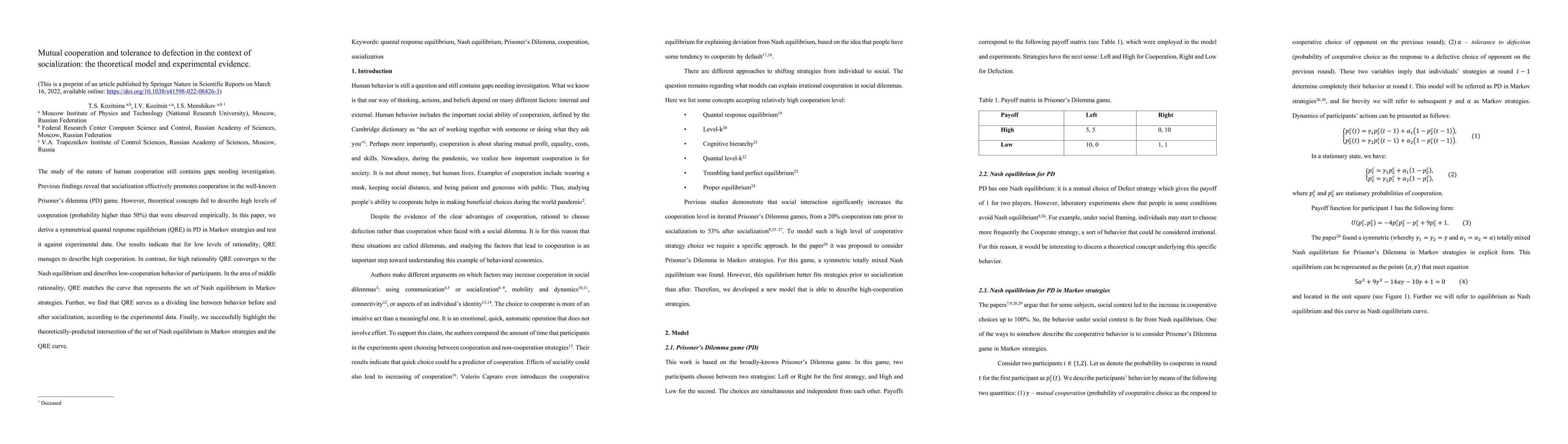 Thumbnail for Mutual cooperation and tolerance to defection in the context of
  socialization: the theoretical model and experimental evidence