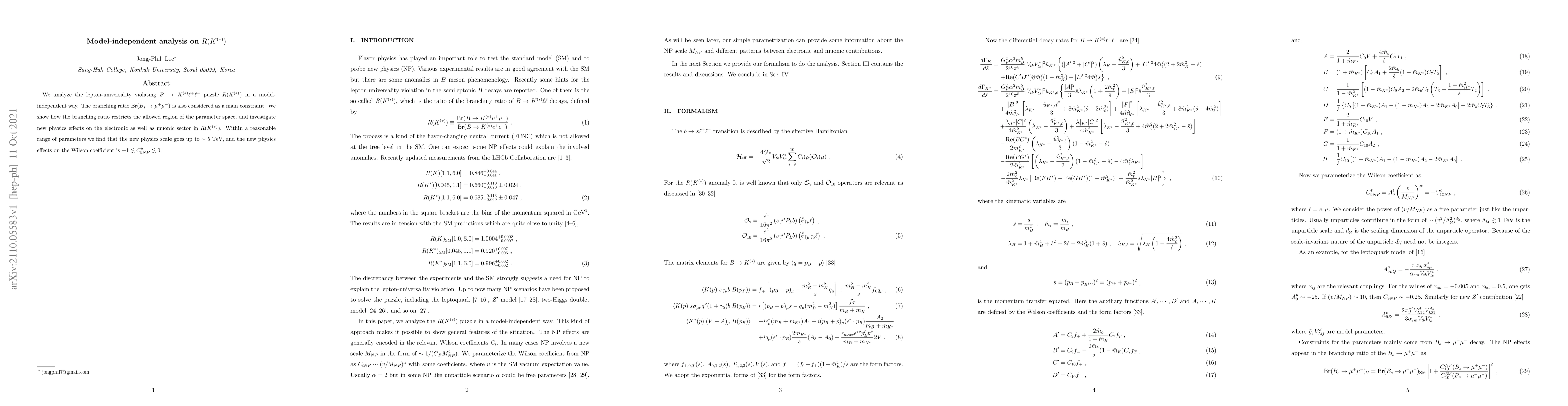 Thumbnail for Model-independent analysis on $R(K^{(*)})$