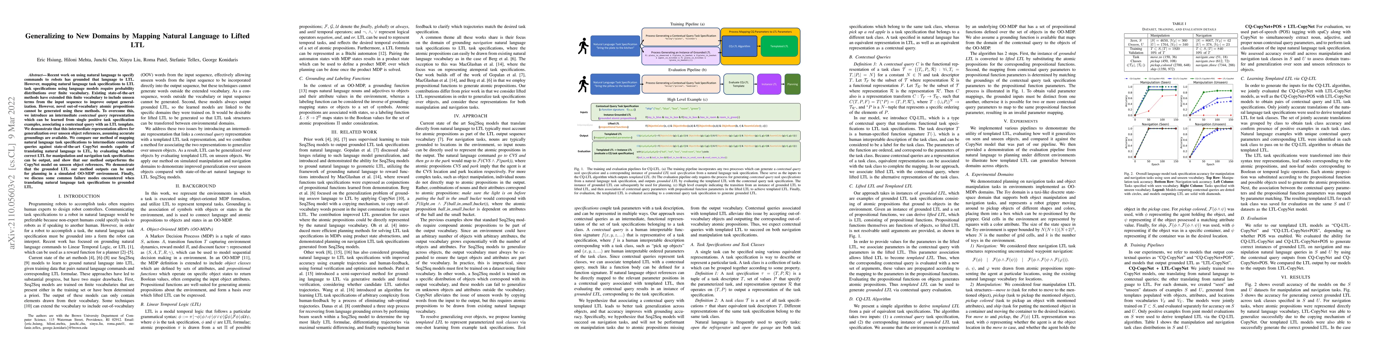 Thumbnail for Generalizing to New Domains by Mapping Natural Language to Lifted LTL