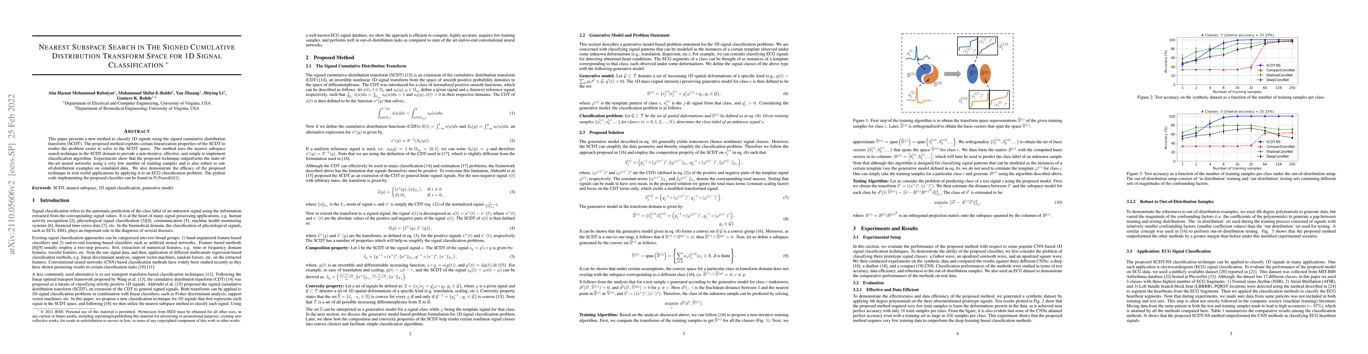 Thumbnail for Nearest Subspace Search in The Signed Cumulative Distribution Transform
  Space for 1D Signal Classification