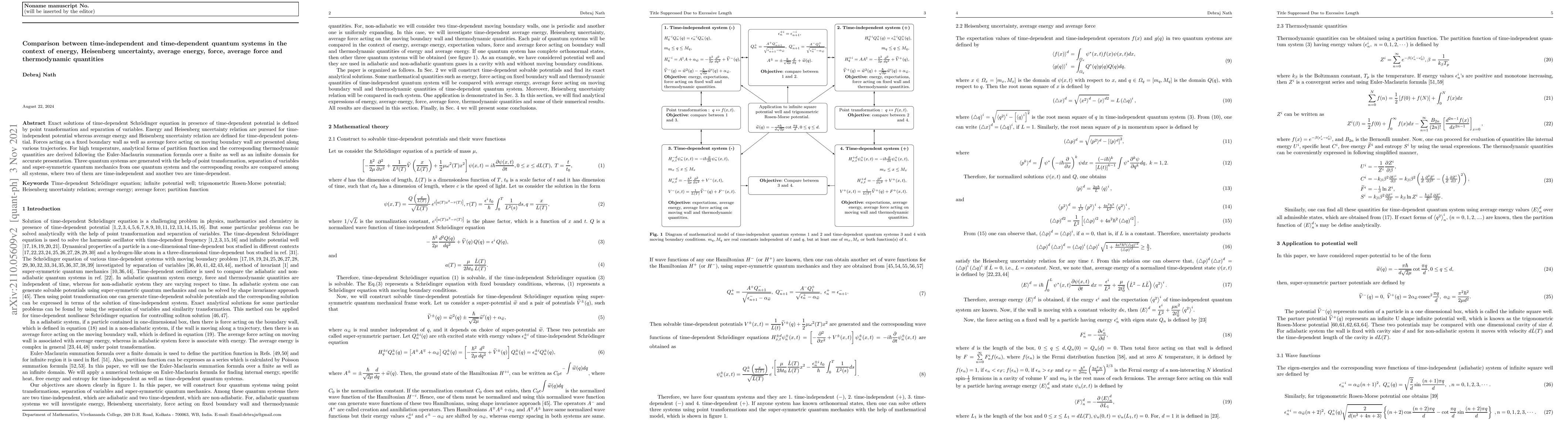 Thumbnail for Comparison between time-independent and time-dependent quantum systems
  in the context of energy, Heisenberg uncertainty, average energy, force,
  average force and thermodynamic quantities