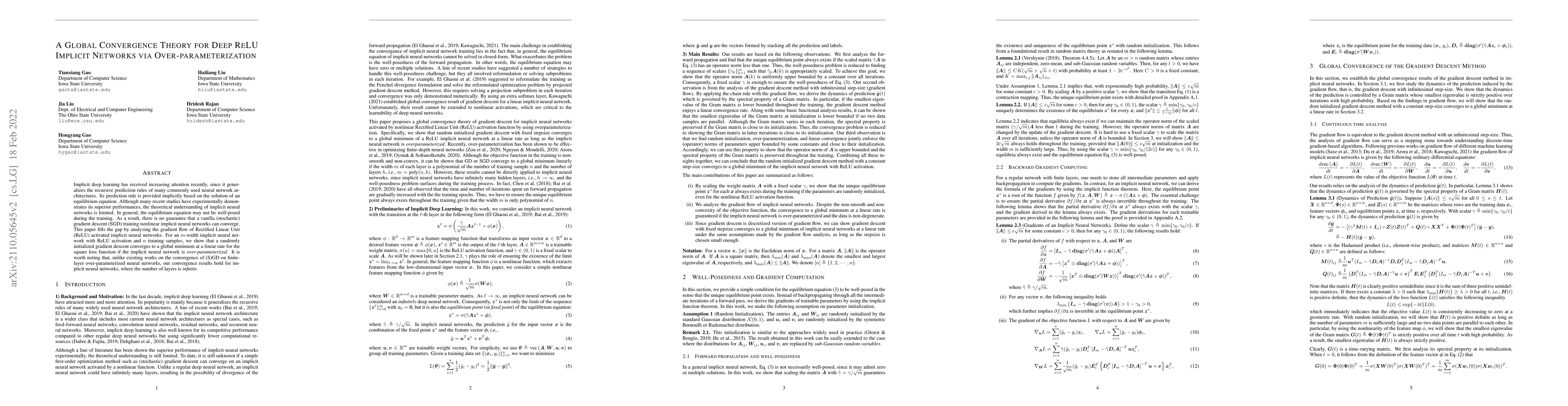 Thumbnail for A global convergence theory for deep ReLU implicit networks via
  over-parameterization