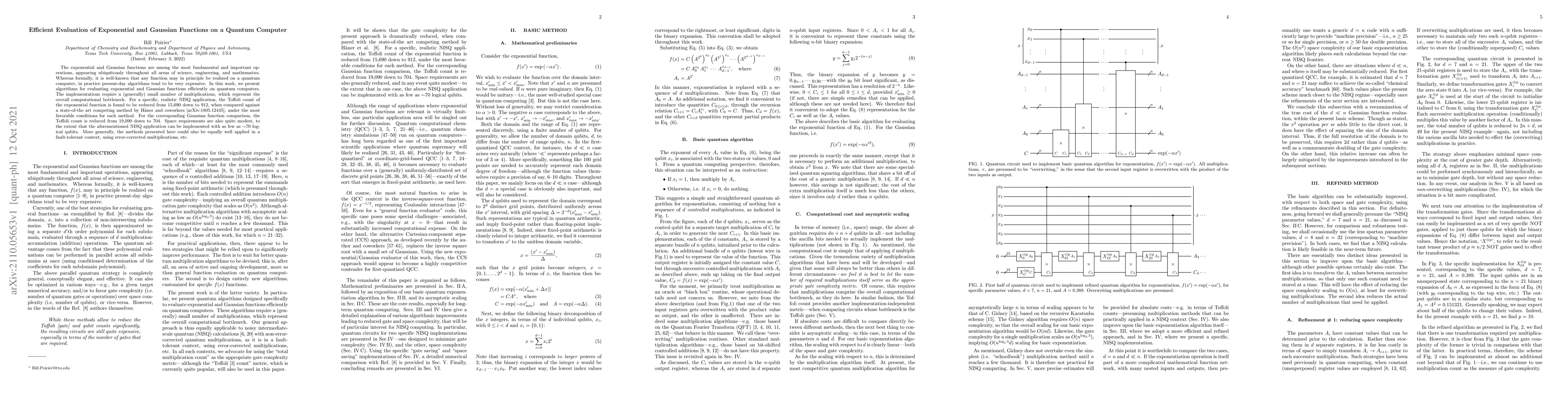 Thumbnail for Efficient Evaluation of Exponential and Gaussian Functions on a Quantum
  Computer