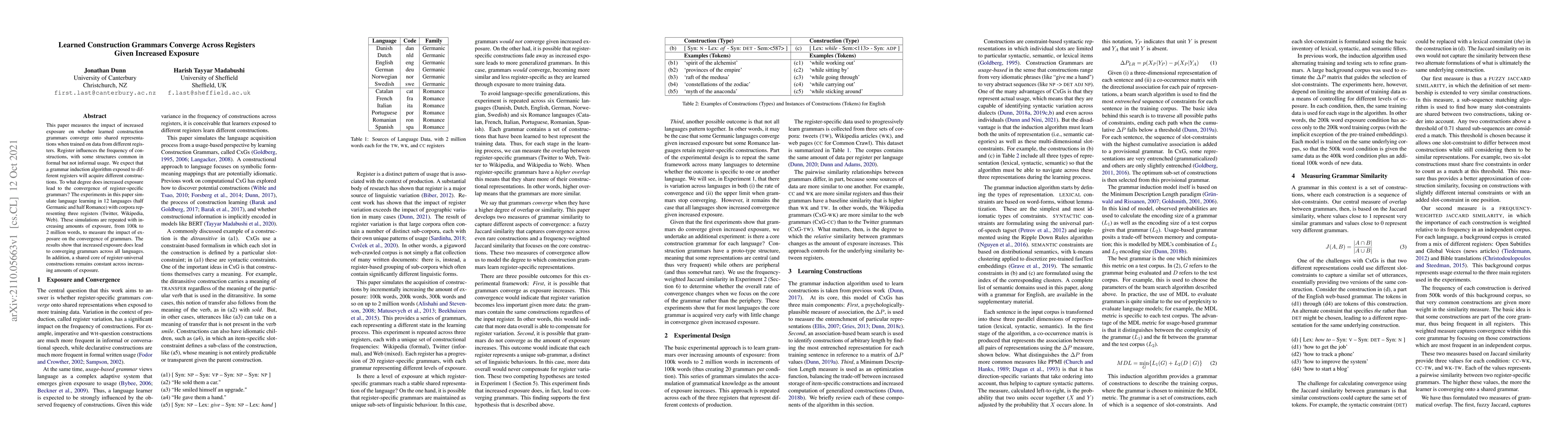 Thumbnail for Learned Construction Grammars Converge Across Registers Given Increased
  Exposure