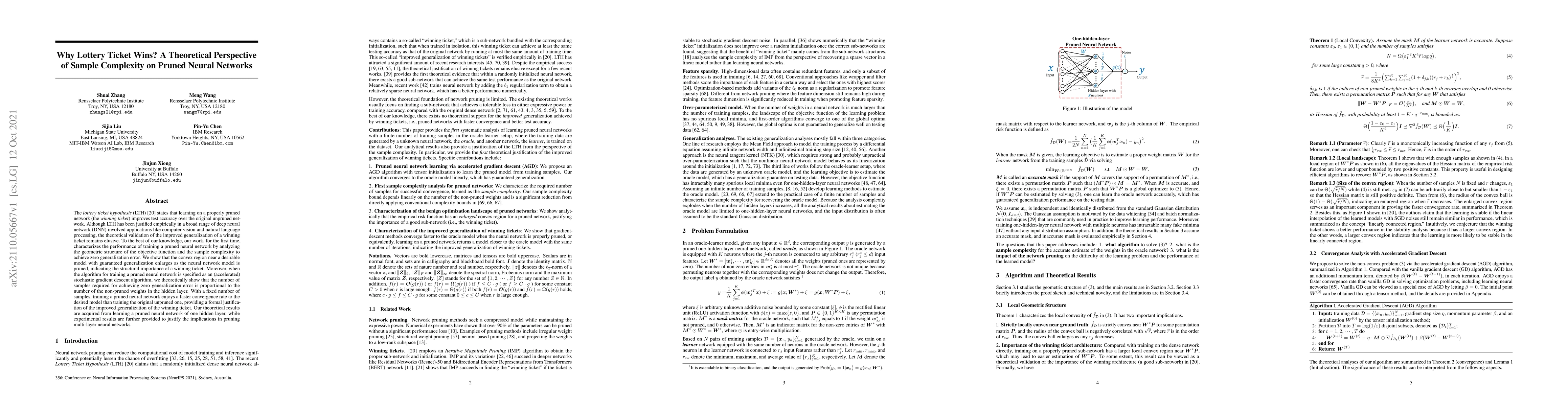 Thumbnail for Why Lottery Ticket Wins? A Theoretical Perspective of Sample Complexity
  on Pruned Neural Networks