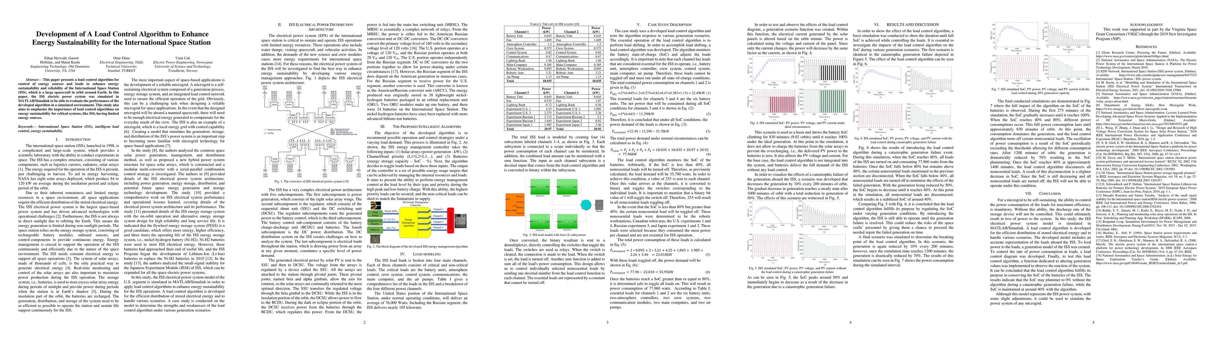 Thumbnail for Development of A Load Control Algorithm to Enhance Energy Sustainability
  for the International Space Station