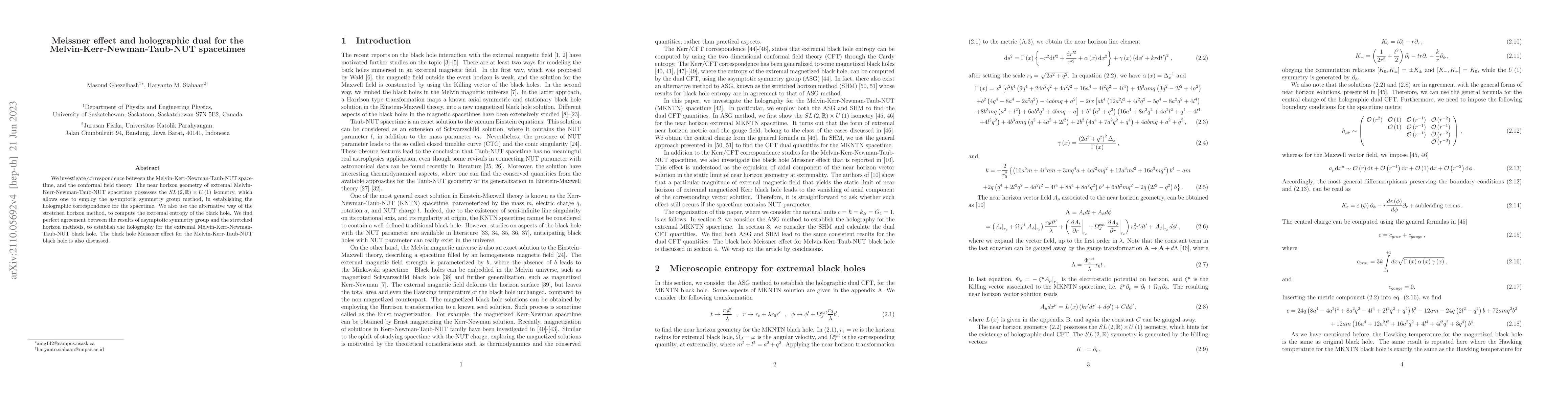 Thumbnail for Meissner effect and holographic dual for the Melvin-Kerr-Newman-Taub-NUT
  spacetimes